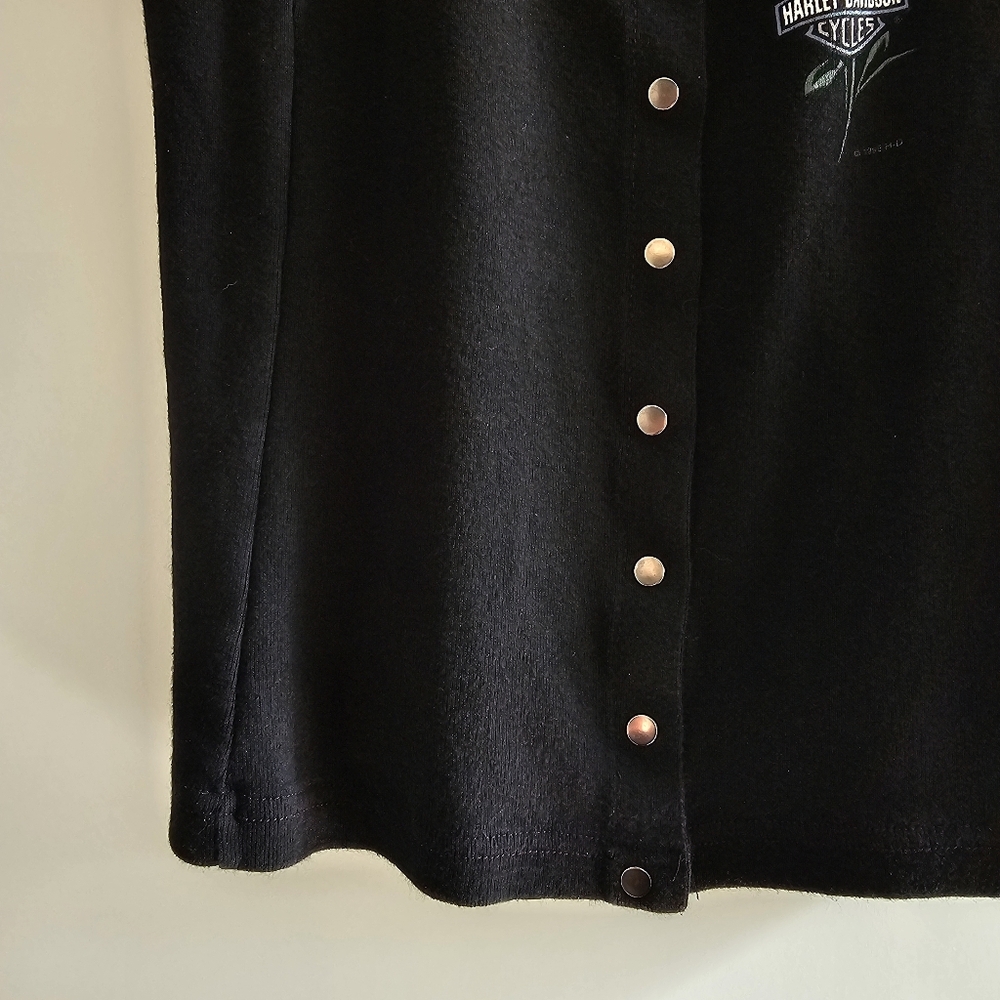 Vintage Harley-Davidson Black Snap-Front Rose Graphic Ribbed Tank Top Size M - Picture 6 of 12